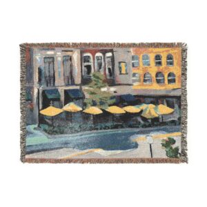 Artistic Woven Blanket - Cozy Vintage Cityscape Design